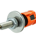 Rust Proof Aluminum License Plate Screws Kit With Accessories 4 Pack For Cars Trucks And Motorcycles Orange Keeps Your Plate Secure And Theft Resistant With Easy Install close-up view of one screw featuring orange finish and aluminum material.