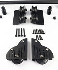Killer Quality Black Steel Sliding Barn Door Hardware Kit With Adjustable Rustproof Rolling Library Ladder Track for installation components including wheels, brackets, and screws.