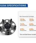 512256 Rear Wheel Bearing Hub Assembly for Acura CSX 2006 2010 and Honda Civic Ex Si 2006 2011 shown with specifications chart