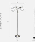 Arc Floor Lamp With Five Movable Shades And Dimmable Brightness In Brushed Steel Finish Totally Lit Lighting For Bedroom Decor