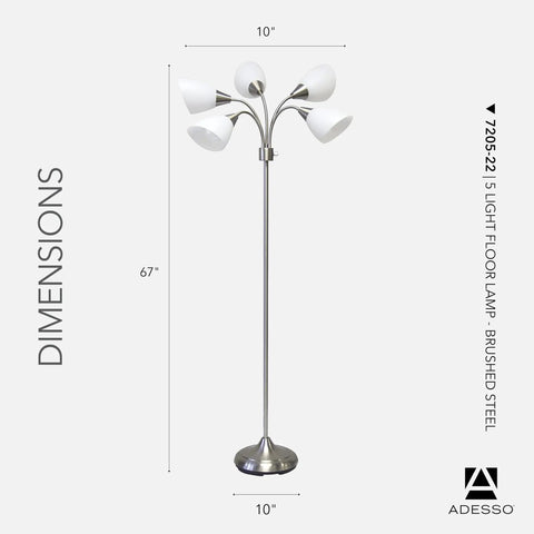 Arc Floor Lamp With Five Movable Shades And Dimmable Brightness In Brushed Steel Finish Totally Lit Lighting For Bedroom Decor