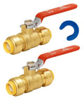 Half Inch Ball Valve Shut Off For Water Supply With Push To Connect Fittings For Pex Copper And CPVC No Lead Brass Includes One Disconnect Clip Pack Of Two