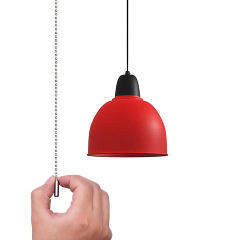 2 Pack Steel Beaded Ball Pull String Extension Chain With Connectors For Ceiling Fan Light Fixture And Bulb Switch Extender 1 Meter Length Plug And Play shown with hand pulling chain by red lamp
