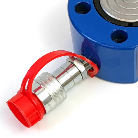 Close-up view of Low Profile 5 Ton Hydraulic Ram Cylinder With 7mm Stroke For Confined Spaces, showing metal connector.