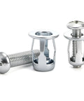 Tough As Nails Expanding Drywall Plugs And Peanut Nut Kit, 100 Piece Assorted M4 M5 M6 M8 Zinc Steel fasteners for sheet metal. Three silver anchors and screws displayed.