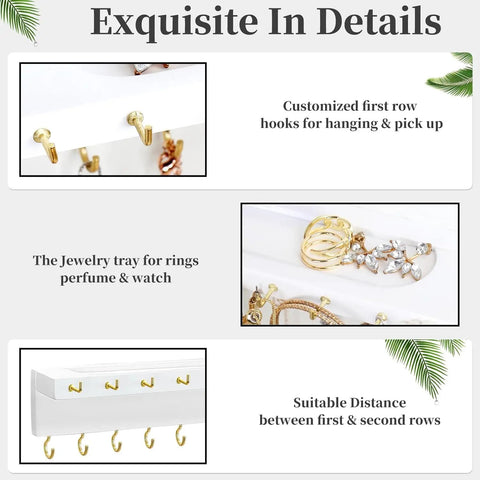 Wall Mounted Necklace Holder And Solid Wood Vanity Organizer With Thirty Hooks To Keep Long Chains Rings And Bracelets Completely Tangle Free And Slick For Your Daily Bling Setup