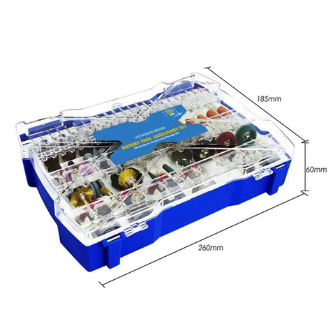 Complete 287 Piece Rotary Tool Accessory Kit For Precision Drilling Cutting Grinding And Polishing Wood Metal Plastic Glass With Sturdy Storage Case, organized storage case showing tool bits.