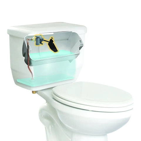 Specialty Toilet Fill Valve Replacement For Glacier Bay And Niagara Flapperless Toilets Easy Install Quick Refill Restores Factory Performance Fix Your Old Flapperless Tank Durable High Quality Replacement Parts showing internal mechanism with highlighted parts.