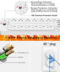 12 Outlet Power Strip With 4 USB Ports, 6 Ft Heavy Duty Extension Cord, 2700 Joules Surge Protector With Overload Protection
