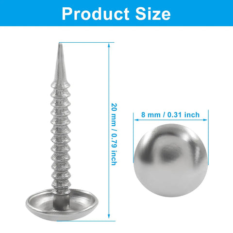 Sweet Mini Silver Upholstery Tacks 100 Piece Set For Furniture Makeovers And Craft Fixes Featuring Threaded Legs, showing dimensions 20 mm x 8 mm.