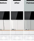 Before and after view showing TV Cord Hider Kit 34 Inch White Peel And Stick Cable Concealer For Wall Mounted TVs And Desks 2 Pack