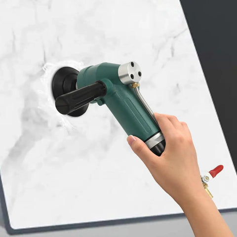 Heavy Duty Pneumatic Angle Grinder With Variable Speed And Tank Build For Stainless Steel Polishing And Granite Shaping in use on marble.