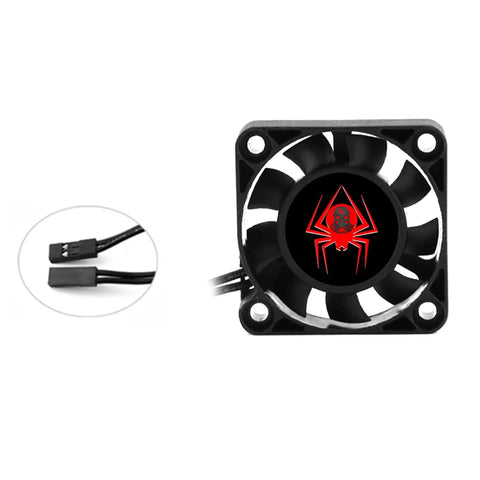 RC Car Cooling Fan Heatsink Set 25mm 28000RPM with spider emblem, connection cables visible