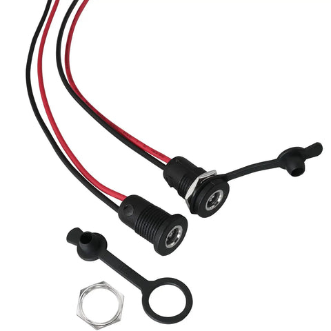 5 Pack DC Power Jack Panel Mount Female Connector 5.5x2.1mm With Waterproof Dustproof Cap Pre Soldered 20AWG Wires 150mm Lead Copper Pin