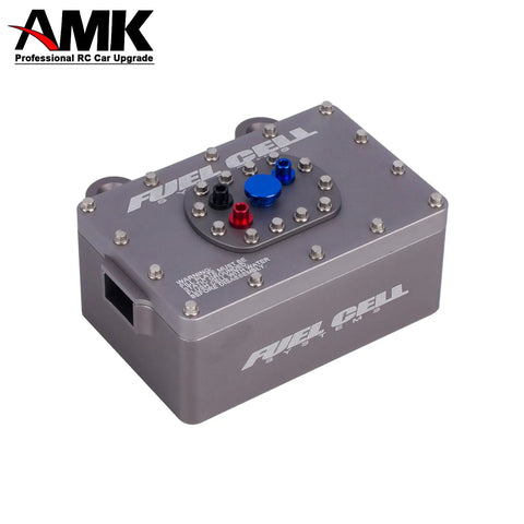 Gray Beefy CNC Aluminum RC Crawler Fuel Cell Receiver with simulated fuel tank for SCX10 PRO, RR10 Capra, and crawlers roll cage.