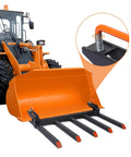 Heavy Duty Beefy Clamp On Debris Forks With Five Fork Tines For 48 Inch Bucket Pallet Attachments on orange skid steer loader