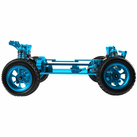 Side view of Metal RC Chassis Frame Kit 1/14 4WD For WLtoys 144010 144001 144002 Beefed Up Kit Blue Durable Easy Bolt On DIY Truggy Frame