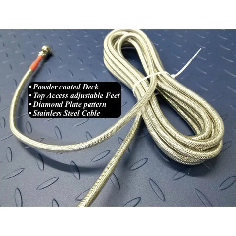 Heavy Duty Livestock Weighing Scale With Panel Guard For Cattle Featuring Six Foot Platform Five Thousand Lbs Capacity One Lb Accuracy Digital Screen Plus Peak Hold Feature No Fuss Setup For Back Forty Barns with stainless steel cable and diamond plate pattern.