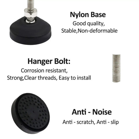 Set Of Four Swivel Furniture Leg Levelers With Adjustable Glide Feet For Tables, Chairs, Cabinets, Workbenches, And Shelving Racks - Easy Install, No Wobble, 1.9 Inch Base Diameter, M8 Thread Size, 1.9 Inch Thread Length, Includes T Nuts