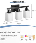 Straight Up Solid 3 Light Bathroom Vanity Lights With Square Frosted Glass Shades Matte Black Wall Sconces, size 17.52x5.75x9.06 in.