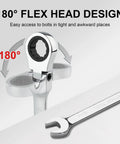 10mm Flex Head Ratcheting Wrench With 72-Tooth Cr-V Steel, 180 Degree Flexible Box End For Tight Spaces, close-up view
