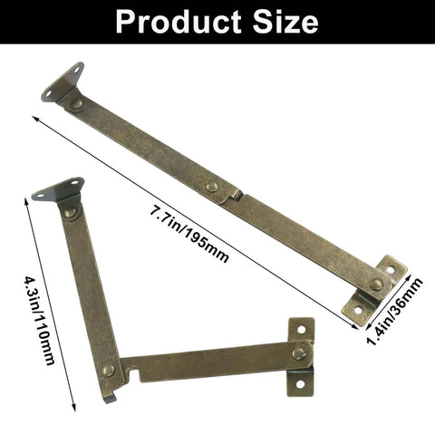 Heavy Duty Lid Support Hinges 180 Degree Rotatable With Screws For Doors Windows And Storage Boxes Built Tough For Chests Cabinets Tool Boxes And Drawers Antique Bronze Finish 2 Pack showing product size