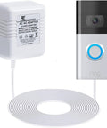 24V Doorbell Transformer With 16.4 Ft C Wire Power Supply For Smart Doorbells That Play Nice With Nest Hello Wyze Eufy SkyBell Arlo And More Converts 110 To 120 V To 24 V 500mA Eliminates Low Battery Hassles showing transformer and video doorbell with coiled wire.