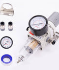Pro Grade 1/4 Inch NPT Air Filter Regulator Combo Piggyback With 5 Micron Brass Element Poly Bowl Semi Auto Drain Metal Bracket Gauge