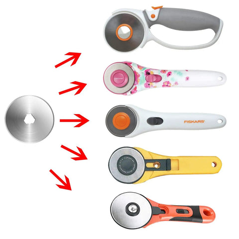 Pro Grade 60mm Rotary Blades Replacement 5 Pack For OLFA Fiskars TrueCut DAFA Cutters Perfect For Quilting Sewing Scrapbooking And Crafts Sharp Durable Premium Japanese Steel For Clean Precise Cuts Every Time displayed with compatible cutter models