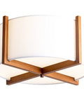 Semi Flush Mount Ceiling Light Fixture With Wood And Off White Fabric Drum Shade Modern Chandelier For Bedroom Dining Room Corridor Living Room 4 Light On Trend Cozy Vibe