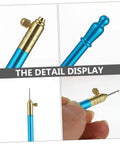 Close-up of Beginner Friendly Embroidery Hook Needle Set with non-slip metal handle showing detailed blue and gold design.