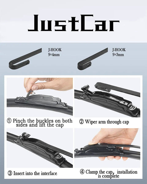 Installation guide for Three Piece Windshield Wiper Blade Set For Outlander Sport 2011 Through 2024 with step-by-step instructions and J-hook sizes.