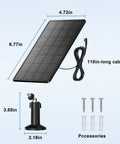 360 Degree Rotating Solar Panel Kit for Automatic Chicken Coop Doors, includes mounting bracket and 118-inch cable.