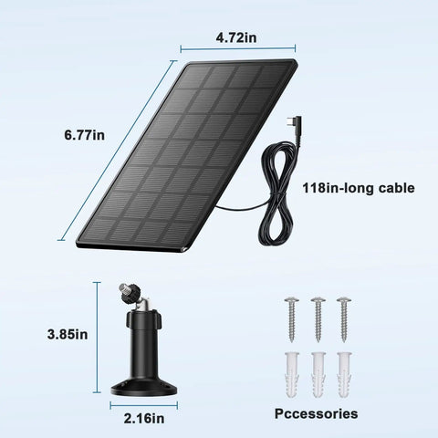 360 Degree Rotating Solar Panel Kit for Automatic Chicken Coop Doors, includes mounting bracket and 118-inch cable.