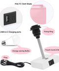 Pink Touch Control Table Lamp With 3 Way Dimmable Brightness And USB A And USB C Ports, White Base Modern Nightstand Light components