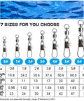 Interlock Snap Ball Bearing Fishing Swivels For Saltwater And Freshwater Tackle High Strength Corrosion Resistant Leader Lure Line Connectors 25 Pieces 20 Lb Capacity, 7 sizes chart