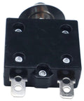 Top Shelf 30Amp 1 Pole Thermal Circuit Breaker With Push Reset Switch For 250V AC And 50V DC Industrial Panels, black terminal view.