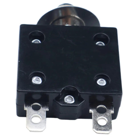 Top Shelf 30Amp 1 Pole Thermal Circuit Breaker With Push Reset Switch For 250V AC And 50V DC Industrial Panels, black terminal view.