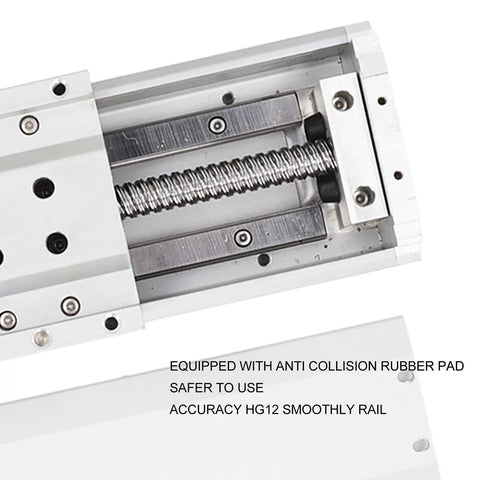 Beefy CNC Linear Motion Rail Guide Electric Linear Stage Actuator With 100mm Stroke Dust Cover For NEMA23 Motor showing anti-collision rubber pad.