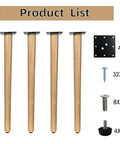 Straight Up Solid 28 Inch Rubber Wood Table Legs Built Tough As Nails For Dining Tables Home Desks And Kitchen Islands Adding Major Style With A Smooth Natural Varnish Finish That Really Slaps On Any DIY Project set of four table legs and hardware components