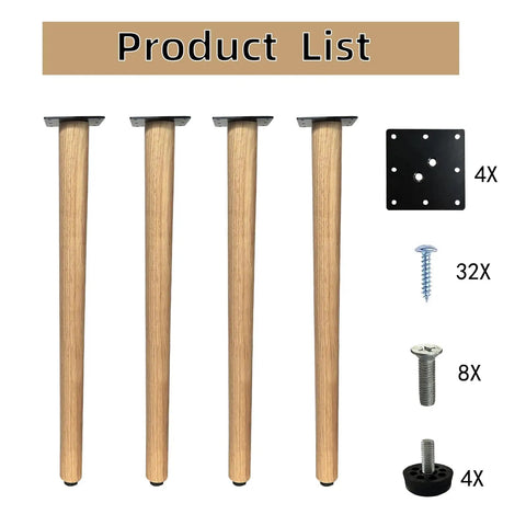 Straight Up Solid 28 Inch Rubber Wood Table Legs Built Tough As Nails For Dining Tables Home Desks And Kitchen Islands Adding Major Style With A Smooth Natural Varnish Finish That Really Slaps On Any DIY Project set of four table legs and hardware components
