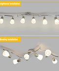 Six-Light Flexible Track Lighting Rail With Glass Shade LED Spot Ceiling Lights in straightened and bending installation views