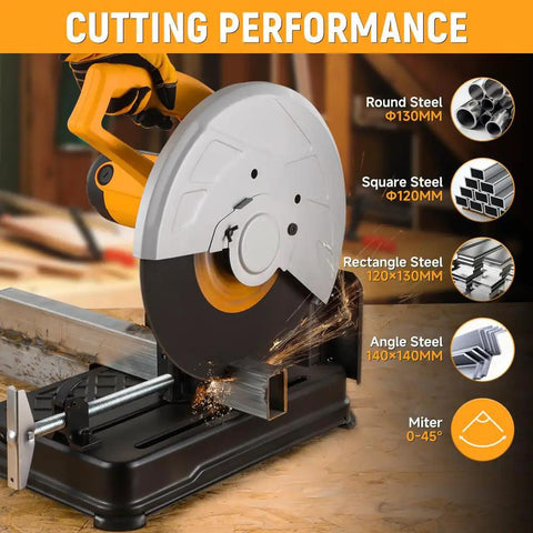 14 Inch Metal Cutting Chop Saw With 2100W Copper Motor, Heavy Duty Electric Cut Off Machine cutting steel bar demonstrations