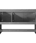 Slick 48 Inch Bathroom Vanity With Built In Sink And Modern Silhouettes Featuring Buttery Smooth Soft Close Doors Spacious Storage Drawers And A Rock Hard Finish Designed For Tiny Baths Requiring Full Assembly gray cabinet with open sections and hinges