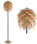 63 Inch Natural And Black Pinecone Wood And Metal LED Floor Lamp For Living Room With Dope Contemporary Scandinavian Organic Design UL Listed LED Bulb Included Easy Assembly Model JYL6124A, pinecone shade details