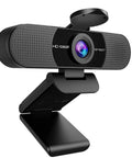 Top Rated Full Hd Webcam Equipped With Dual Noise Canceling Mics And Sliding Privacy Cover showing front view with adjustable clip.