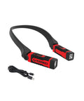 Rechargeable Hands Free Neck Light With 9 Hour Run Time, Four Modes, USB Cord Included, Water Resistant, Ideal For Mechanics, Camping, Hunting, DIY Projects, And Reading, shown with USB cord.