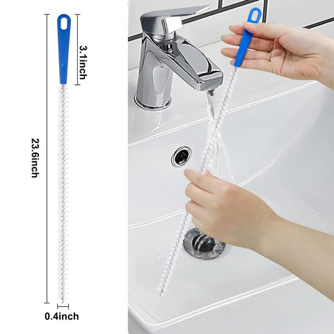 Extra Long Drain Cleaning Brush Two Pack, 23.6 inch, white, cleaning hair and grease from sink drain.