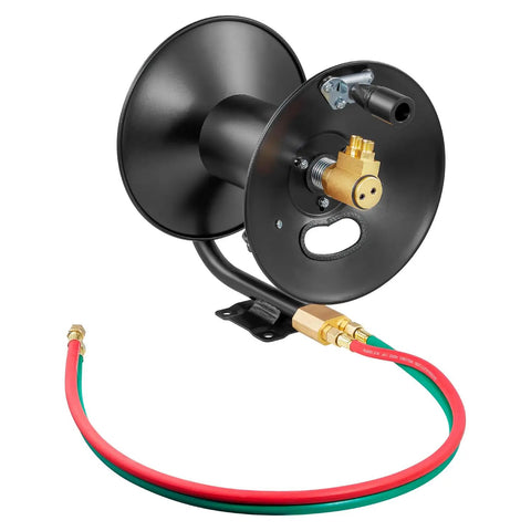 Heavy Duty Welding Hose Reel With Hand Crank Rewind Three Foot Lead In Hose And 9/16-18 BF Fittings Rugged Steel Reel for workshops