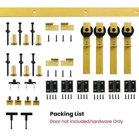 Golden 84 Inch Double Bifold Sliding Barn Door Hardware Kit For Closet Doors With Glides Like Butter And Quiet Operation Side And Top Mount Swivel Wheels 88 Inch Track No Door Included Space Saving Easy Glide components on display